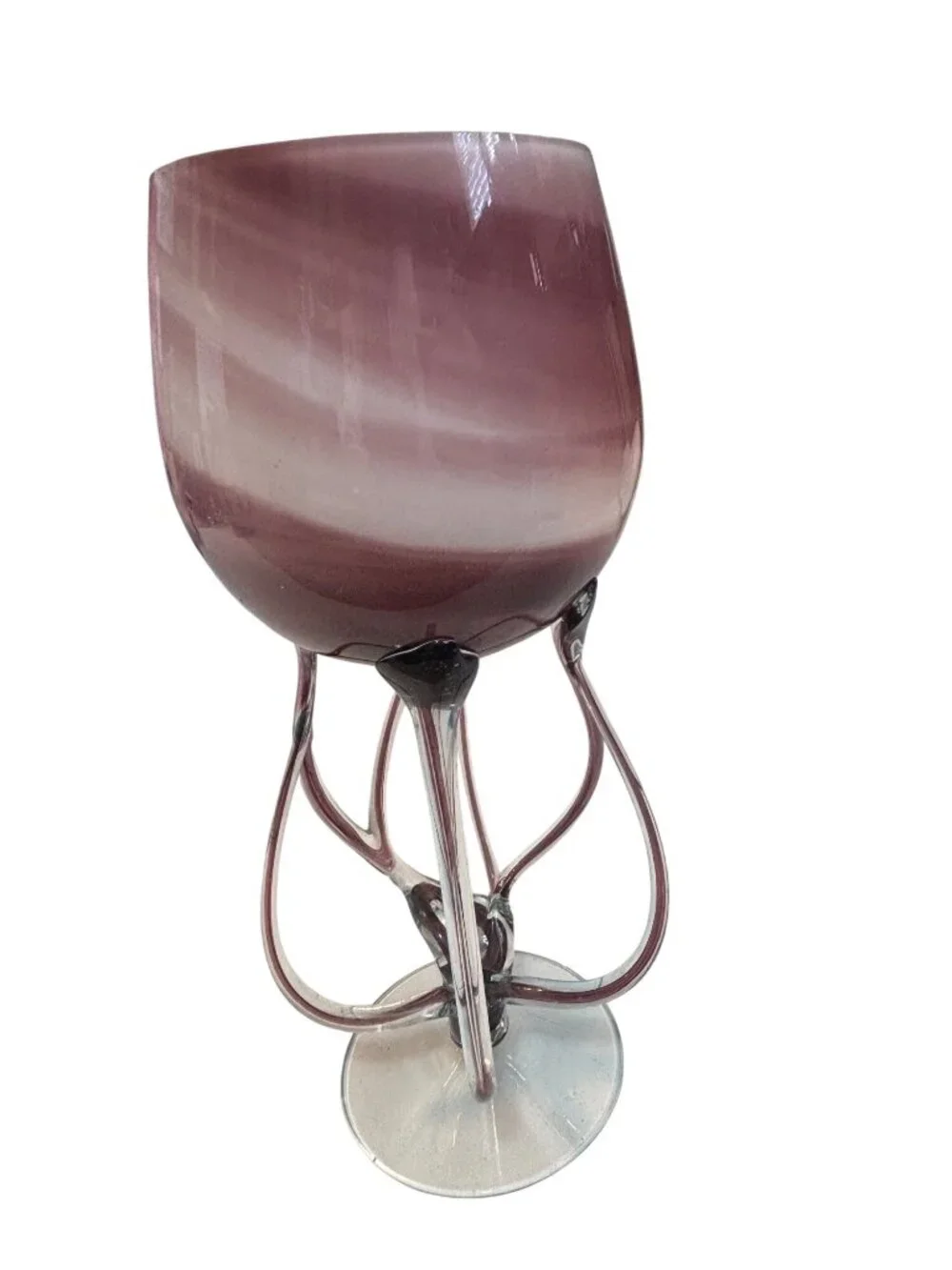 Hand-blown art glass pedestal bowl/vase, Jozefina Kronsno Jellyfish design, 1970